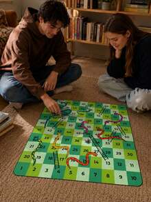 1pc Green Plaid Snakes And Ladders Game Mat, Fun Polyester Fiber Rectangular Floor Game Cloth With Numbered Squares And Colorful Snakes And Ladders Pattern, Suitable For Family Gatherings, Game Nights, Classroom Activities, Birthday Parties, Group Games And Dice Games For Men And Women - Multicolor - View 8