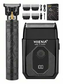 HIENA Electric Shaver Set, Reciprocating Shaver, Sleek Black Design, Suitable For Shaving, Trimming Sideburns, Sculpting Styles, Equipped With 4 Limit Combs And Cleaning Brush, Men's Grooming Set - Black - View 1
