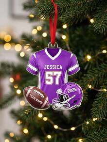 1pc Personalized Football Ornament 2026, Custom Name Number Team Christmas Ornament, Football Player Jersey Helmet Gift For Boy - Multicolor - View 9