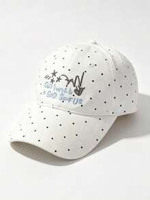 1 Pc Embroidered Baseball Cap With Dot And Letter Design, Women's Wide-Brimmed Korean-Style Versatile Deep-Top Baseball Cap, A Gift For Friends - Multicolor - View 2