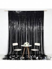 5pcs 1*2m Laser Black Metallic Glitter Plastic Fringe Curtain, Foil Sequin Decorative Curtain For Party Door And Window Decor - Black - View 9