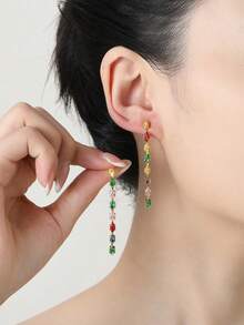 1 Pair Zirconia Dangle Earrings, Mixed Color Zirconia, Exaggerated Heavy Work Women's Earrings, Christmas Halloween Gift - Gold - View 2