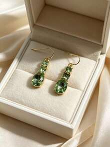 1 Pair Vintage Bohemian Style Elegant Fashion Geometric Green Rhinestone Dangle Earrings (Color Difference May Occur Due To Different Shooting Angles) - Green - View 3