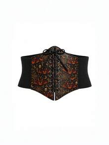 1pc Halloween Devil Pumpkin Skull Random Pattern Print Elastic Waistband For Women, Sweet & Cool Fun Style Slimming Waist Belt, Party Decoration Accessory - Black Pumpkin Skull - View 10