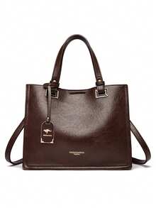 Women's Soft PU Leather Handbag Luxury Designer Style 3-Layer Shoulder Crossbody Bag Large Capacity Shopping Brand Messenger Tote Bag - Brown - View 4