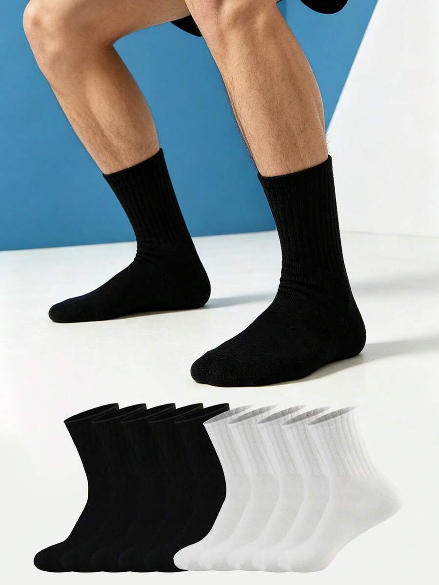 1/5/10/20 Pairs Men's Thick Striped Socks, Simple Versatile, Comfortable Sports Running Socks, Casual Mid-Calf Socks - Multicolor - View 1