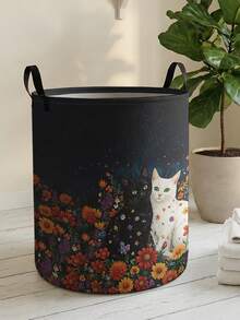 1pc Storage Basket, Laundry Basket, Washing Basket, Storage Bin, Cat Print Design, Handle Storage Basket, Foldable Multi-Purpose Storage Box, Suitable For Clothing, Jewelry, Toys And Other Daily Storage - Multicolor - View 10
