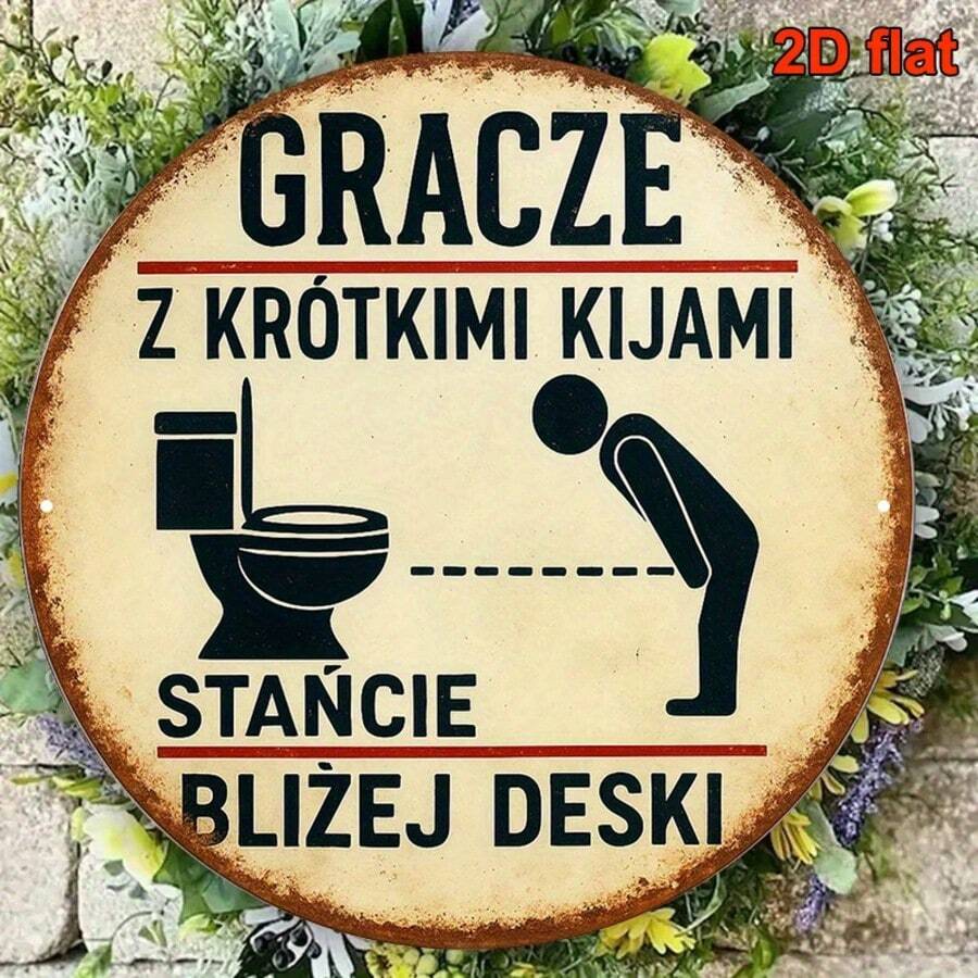 1pc 2D Flat 8.0*8.0 Inch Round Polished Sign, Vintage Decorative Plaque, Theme "Stand Closer", Humorous Bathroom Sign, Suitable For Decorating Bathroom, Bar, Restaurant, Office, Cafe, Dorm (Random Hole Position) - A - View 1