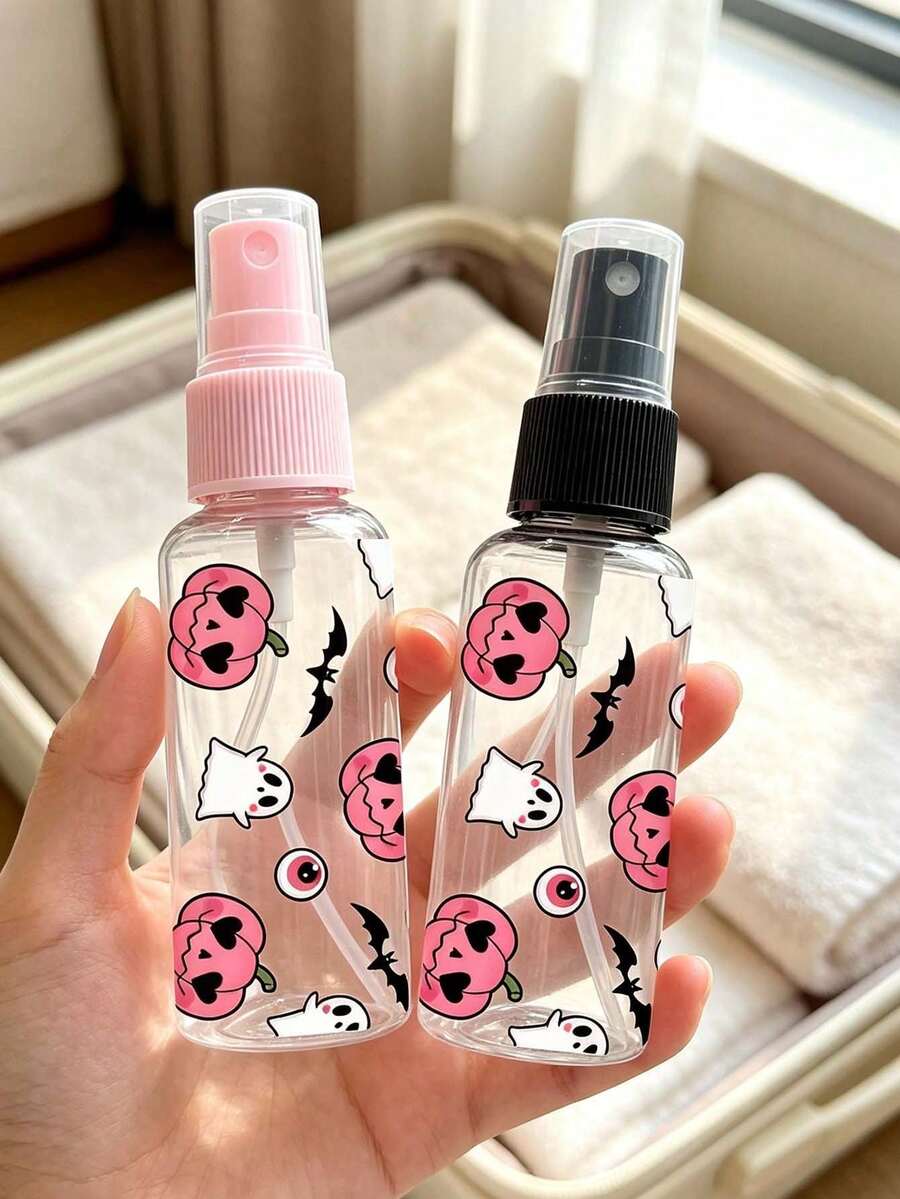 Clear Spray Bottle With Pumpkin Ghost Pattern,Perfume Refillable Bottle For Halloween Gift,Multi-Functional Fine Mist Spray Bottle,Portable Decanting Bottle Container,Travel Essentials,For Toner,Perfume,Makeup Remover,Gift For Women,Students And Men - Multicolor - View 1