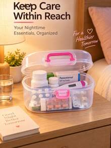 Multi-Layer Portable Medicine Box, Transparent Storage Box, Home Essential First Aid Kit. Dual-Layer Compartment Design, Organized Storage For Iodine, Bandages, Swabs, Thermometers And Other Medical Supplies. Transparent Body, Clear Visibility Of Internal Items, Flip Lid With Built-In Handle, Easy To Carry And Move. Dust-Proof And Moisture-Proof, Convenient For Quick Access To Emergency Medications In Bedroom, Living Room. Compact And Space-Saving, Suitable For Daily Home Care And Minor Wound Emergencies - Multicolor - View 7
