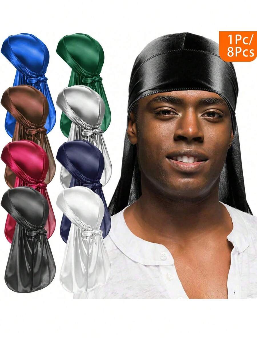 CONFLASS 1/8Pcs Unisex Silk Headband-Solid Color Stretchy Headband,Suitable For Sports,Outdoors & Daily Styling | Breathable Hair Protection,Adjustable Size - A - View 1