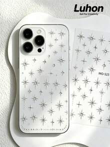 1Set Silver Starburst Themed Stickers, Stickers For Laptop, Journaling Supplies, Sticker Book, Metallic Star Print, Minimalist Aesthetic Style, Clear Transparent Base, Decorative Decals For Cup, Camera, Phone Case - Sparkling Rhinestone Cross Star Stickers - View 2