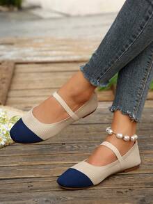 Women's New Single Strap Vintage Minimalist Versatile All-Season Shoes - Beige + Blue - View 5