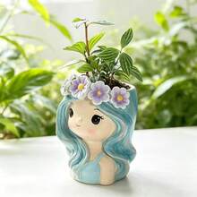 1pc Creative Fairy Princess Small Flower Pot, Balcony Gardening Mini Landscape, Succulent Planter, Desktop Decoration, Green Plant Container - Cartoon - View 9