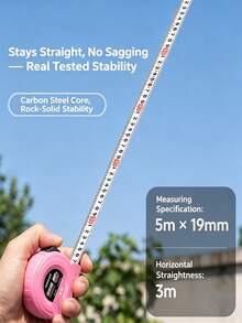 1Pc Retractable Tape Measure, Compact Design Feature Steel & Plastic Material, Minimalist Cute Style Pink Color Portable Size Dual Lock Detail Measuring Ruler For Home Craft DIY - Pink Tape Measure - View 3