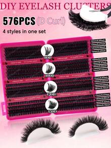 Value Pack: 576/592/616/640 Clusters Segmented Lashes, 10‑18mm Dense D Curl Individual Extensions. Ultra Soft Lash Clusters For Full Glamorous Look. 10D‑150D Waterproof Lightweight Lashes. Perfect For Daily Wear, Dates, Parties, Christmas & Halloween - Multicolor - View 2