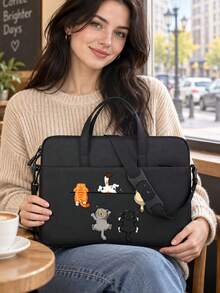 Laptop Bag, Compact Shoulder Bag With Accessory Compartments, Cat Print Design, Equipped With Detachable And Adjustable Shoulder Strap, Data Cable Storage, Fits In Travel Suitcase, Laptop Protective Bag, Briefcase, Document Storage Bag, Portable Commuter Bag, Suitable For Laptop And Tablet, Travel, Commute, Back To School, Halloween, Christmas Gift - Multicolor - View 7