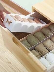 5 Grid Sock Storage Box With Bow,Plastic Drawer Organizer,Stackable Underwear Organizer Box,Desktop Cosmetic Organizer,Compartmentalized Storage Box,Multifunctional For Home Wardrobe Bathroom Desktop Storage,Wardrobe Organization,Housewarming Gift - Multicolor - View 6