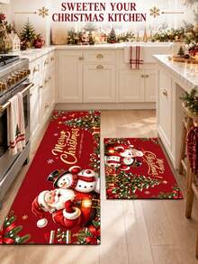 1/2pcs Christmas Kitchen Decor Rug, Santa Claus Pattern Design, Winter Kitchen Rug And Mat, Non-Slip Washable Absorbent Kitchen Accessories Decor Mat, Christmas Holiday Gift! - Multicolor - View 4