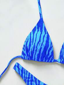 Women's Basic Striped Print Swimsuit, Suitable For Various Occasions From Pool To Beach In Summer, Daily Mini Triangle Bikini Beach Outfit Vacation - Dark Blue - View 5