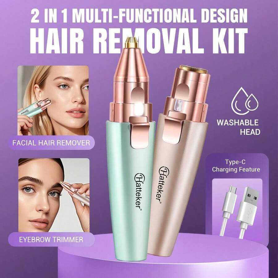 TOUCHBeauty 2‑In‑1 Facial Hair Remover,600mAh Battery, Electric Eyebrow Trimmer With LED Light, USB Rechargeable Painless Face Shaver For Women, Portable Hair Removal Tool For Lips Chin Cheek - Upgraded Version - View 1