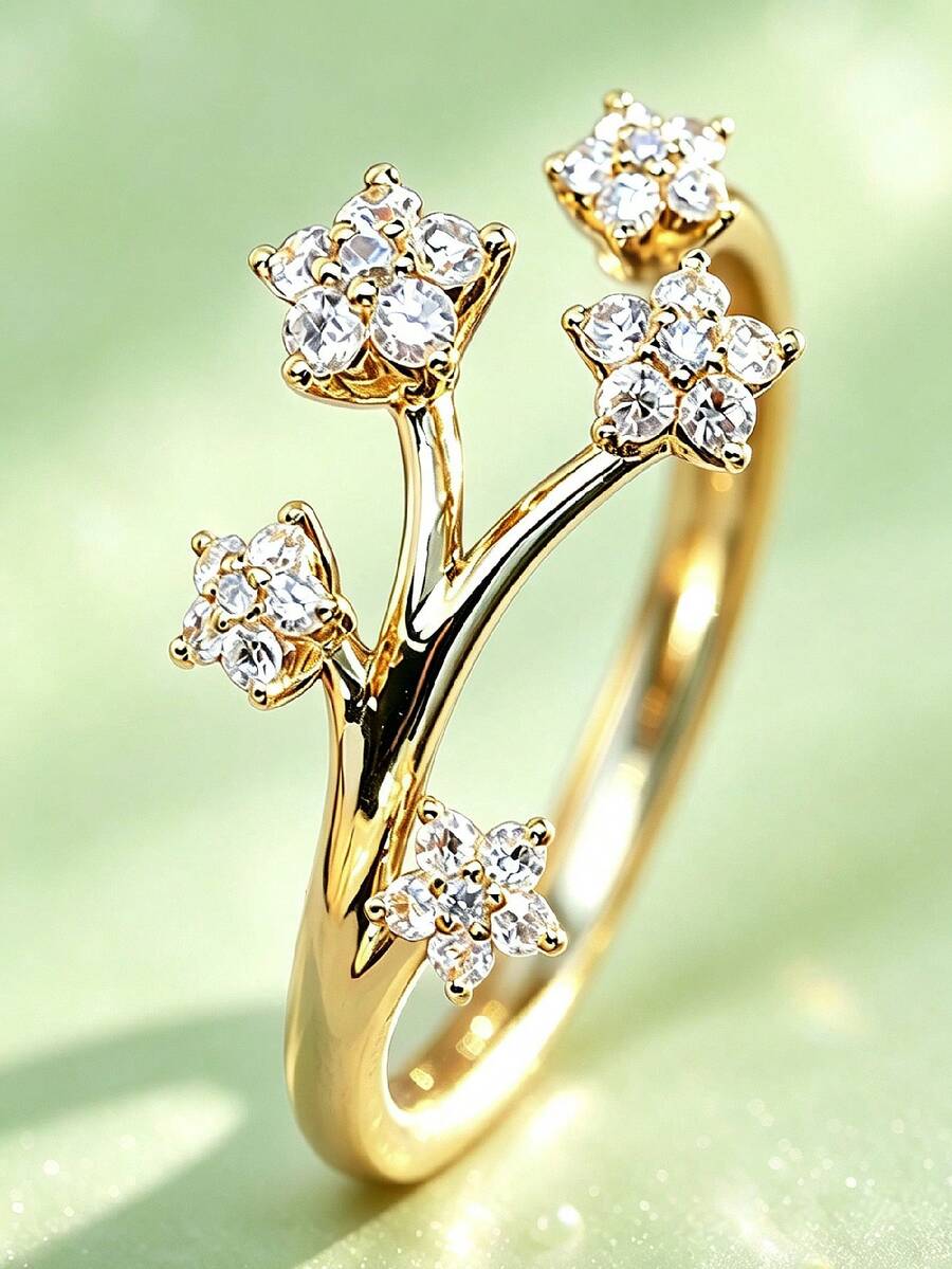 1pc Kids Cubic Zirconia Elegant Ring, Daily Wear Party Jewelry Birthday Gift - Yellow Gold - View 1