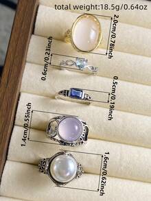 5pcs Set Elegant Cubic Zirconia Rings, Women's Wedding Anniversary Gift (Gift Box Not Included) - 1# - View 10
