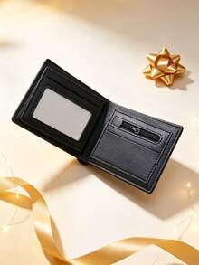 1 buah Dompet Pendek Pria Tekstur Tenun Mewah Hitam, Slot Kartu Ganda, Jendela ID, Dompet Kulit PU Lipat Dua, Dompet Pendek Portabel Kapasitas Besar Minimalis untuk Bisnis, Cocok untuk Perjalanan Sehari-hari dan Acara Bisnis Ringan, Hadiah Liburan - Hitam - View 6