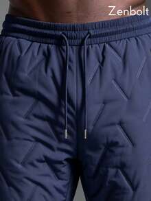 ZenBolt Men's Winter Fleece Lined Quilted Joggers, Elastic Drawstring Waist And Cuffed Hem, Zipper Pockets, Outdoor Casual Style - Blue - View 4