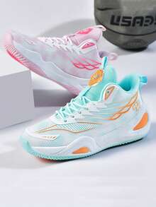 1 Pair Gradient Color Dream Basketball Shoes Sports Running Shoes Shock Absorption Soft Bounce Breathable Comfortable (Mismatched Shoes, Left & Right Foot Colors Randomly Matched) - Red - View 2
