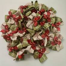 15pcs Mini Handmade Fabric Christmas Bows (Red & Green), Suitable For Christmas Tree Decoration, Gift Wrapping, Wedding, New Year Party DIY Crafts, Classic Small Accessories, Gold Edge Ribbon, Holiday Decoration - Multicolor - View 6
