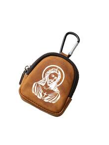 Mini Zipper Wallet With Jesus Design (With Snap Closure), Portable PU Leather Headphone Pouch, Small Key And Card Holder, Original Coin Purse, Zipper Earphone Storage Bag, Key Holder And Keychain Accessories - Multicolor - View 12