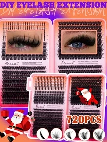 720 قطعة رموش صناعية D Curl فائقة الكثافة بتصميم شائك، عناقيد رموش DIY لتمديد الرموش، ناعمة ومريحة، رموش عناقيد يومية خفيفة وناعمة للاستخدام الذاتي - D - مشاهدة 1