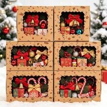 6 Pack Christmas Kraft Gift Boxes With Scalloped Clear Window, Vintage Xmas Pattern Printed Holiday Favor Boxes, Sturdy Decorative Paper Gift Containers, Perfect For Christmas Presents & Holiday Party Favors - Multicolor - View 8