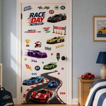 Racing Car Wall Sticker, Racetrack Sports Car Wall Sticker, High-Speed Racing Theme Wall Decor, Cool Car Wall Art Decoration, Suitable For Bedroom, Game Room, Home - Racing Wall Decal - View 3