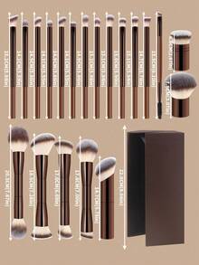 Professional Dual-Ended Makeup Brush Set - Featuring Angled And Tapered Designs For Foundation, Contour, Blush, Powder, Eyeshadow, Concealer, Highlighter, And Blending Brushes. Soft Fiber Bristles, Perfect Gift For Women And Girls - Coffee Brown - View 9