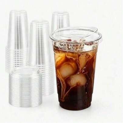 100/50/40/30/20/10/1pc, 16oz/13oz Optional, Coffee Cup With Lid, Perfect For Cold Brew, Iced Latte, Smoothie And Tea, Thickened PET Transparent Milk Tea Cup With Lid, Cold Drink Takeout Cup, DIY Coffee Fruit Iced Tea Cup, Commercial Portable Takeout Beverage Cup, Camping Team Juice Iced Drink Container, Leak-Proof Heat-Resistant Beverage Cup, Flip Lid Straw-Free Drinking Design Milk Tea Cup