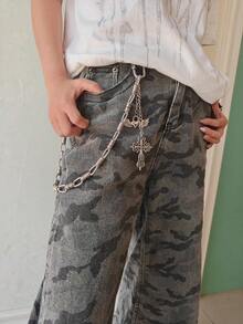 Gothic Y2K Spring Single Layer Pants Chain, Vintage Cross & Wing Heart Pendant Denim Jeans Chain, Unisex Aesthetic Metal Wallet Chain - Silver - View 4