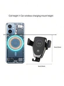 15W Gravity Sensing Wireless Car Charger, Compatible With Apple, Android QI Standard Smartphones, Wireless Charger Compatible With IPhone 8/X/11/12/13/14/15/16/17 Series - Black - View 9