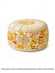 1pc Vintage Floral Storage Ottoman Footstool, Round Leather Decorative Footstool, Soft Padded Top, Decorative Extra Seating For Living Room, Bedroom, Dressing Room, Entryway And Small Spaces - View 15