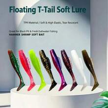 6 Floating T-Tail Soft Baits, TPR Paddle Tail Swimming Baits, Strong-Scent Fishing Soft Lures, Suitable For Freshwater And Saltwater, For Bass, Barracuda, And Trout Fishing - Multicolor - View 1