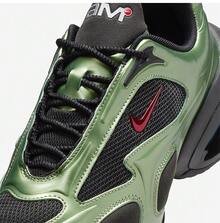 NIKE Air Max Muse Women's Metallic Army Green Futuristic Platform Shoes | Black Mesh Red Swoosh Functional Street Style FV1920-004 - Green - View 7
