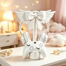 1pc Cute Bow Angel Wings Headphone Stand, 2-In-1 Cute Desktop Storage Rack, Suitable For Gaming Headsets And Controllers, Anti-Slip Cute Pink Gaming Decor, Bedroom Home Office Aesthetic Accessory, Perfect Birthday And Christmas Gift For Gamers And Friends - View 8
