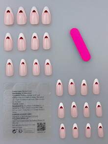 CLASSFREN 24PCS Medium-Long Almond Autumn Style Press-On Nails, Heart & Star Pattern Fake Nails, Reusable Nail Stickers, Suitable For Women's Daily, Halloween & Party Wear - Multicolor - View 7
