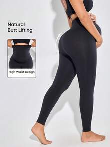 Maternity High Waist Leggings Casual Black Spring Fall - Black - View 2