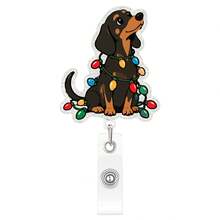 1pc Christmas Puppy Retractable Badge Reel, Glitter Acrylic Pull-Cord - Multicolor - View 9