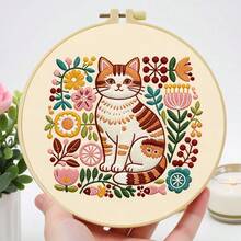 1PC 20*20cm/7.9*7.9in,Flowers And Animals Embroidery Kit, DIY Handmade Embroidery Set For Adult Beginners, Home Gift, Women's Sewing Gift, Including User Manual, Printed Pattern Fabric, Embroidery Frame, Needle And Thread. - 20*20cm/7.9*7.9in - View 14