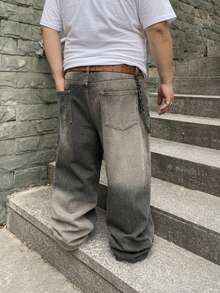 Men's Plus Size White & Grey Colorblock Straight Leg Jeans - Multicolor - View 2