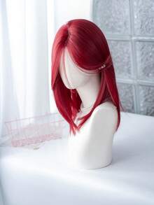 alicegarden 18-Inch Long Synthetic Wig Featuring A Natural Straight Style A Stunning Red. Middle Part Design , This False Hairpiece Is Perfect For Ms Daily Party Cosplay Use, Offering A Natural And Natural Durable Wig Gift For Ladies. - Red - View 5