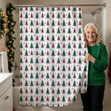 1pc All-Over Plaid Christmas Tree & Snowflake Pattern Christmas Shower Curtain, Red White Green Continuous Design, Waterproof Bathroom Partition Curtain - Suitable For Christmas Bathroom Decor, Easy To Clean, Exquisite Home Decoration, Bathroom Partition Curtain, Decorative Shower Curtain, Bathroom Accessories Home Decor Gift - Includes 12 Hooks - Multicolor - View 7